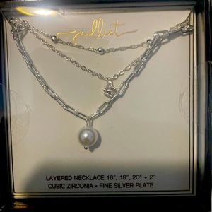 Julliet Layered a necklace Cubic Zirconia Fine Silver Plate NWT